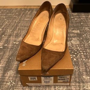 Louboutin camel suede pointy toe pumps